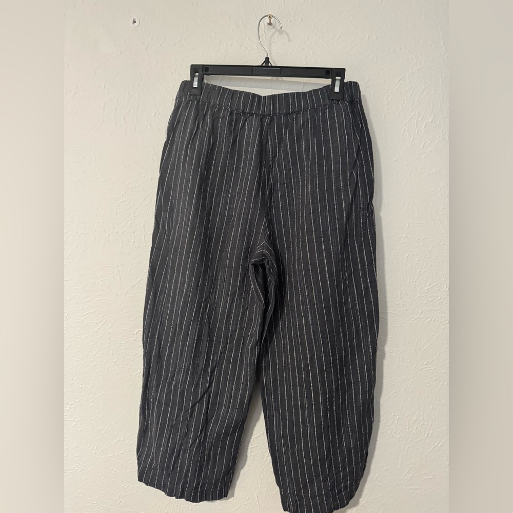 Eileen Fisher Delave Organic Linen Pull on High Rise Stripe Pants Larege P/S - Picture 3 of 8